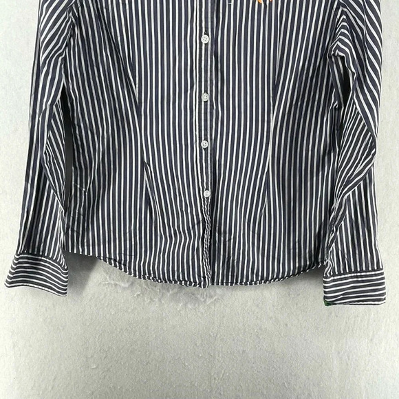 C. Wonder Button-Up Shirt Women's Sz M Blue Striped Collared Fitted Embroidered - Picture 7 of 12